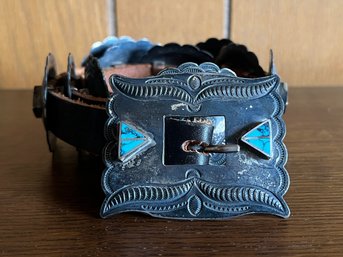 Navajo Silver & Turquoise Concho Belt