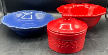 Pierre Deux Ceramic Bowls & Signature Houseware Dish With Lid - 4 Pieces