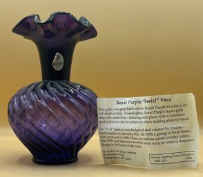 Fenton Royal Purple 'Swirl' Vase Family Signing Event Exclusive 3056 UH 1998