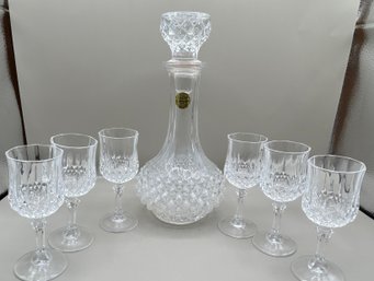 Cristal D'arques Lead Crystal Decanter With 6 Crystal Glasses, 7 Piece Lot