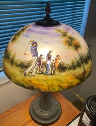 Tiffany Reserve Painted ' Playing Golf' Table Lamp