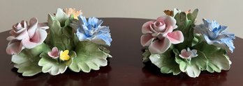 Nuova Capodimonte Flower Candle Holders - 2 Pieces
