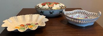 Fondeville Ambassador Dish, Mikasa Holiday Trinket Box & De La Reine Basket, 4 Pieces