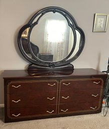 Lacquered 6 Drawer Dresser With Matching Mirror