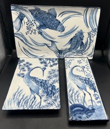 Williams Sonoma Blue & White Ceramic Sushi Set - 3 Pieces