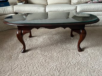 Queen Anne Style Cherry Coffee Table With Glass Top