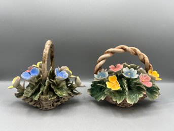 Capodimonte Styled Porcelain Floral Figurines - 2 Pieces