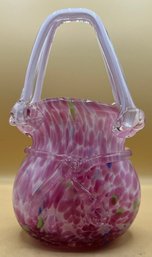Block Crystal Hand Blown Glass Purse Vase Catherine Pink Confetti