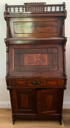 Antique Victorian Carved Walnut Drop Front Secretary Desk