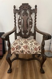 Antique Belgian Baroque Reupholstered Walnut Arm Chair