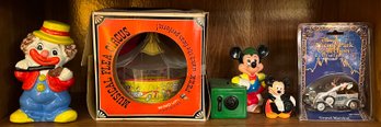 Flying Flea Circus, Disney Parks Die Cast, Mickey Mouse Coin Bank, Mickey Mouse Magician & Clown Piggy Bank