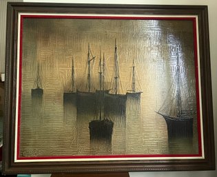 Gilbert Bria Harbor Of Ships Print, 44 Inches X 36 Inches