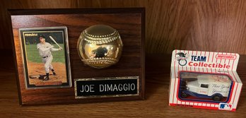Joe DiMaggio Baseball Card & Matchbox Team Collectible Plaque & Matchbox 1990 NY Yankees Car - 2 Pieces