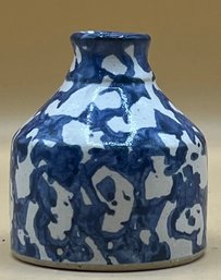 1990 Conner Prairie Art Pottery Stoneware Blue Sponge-ware Bud Vase