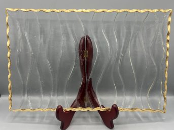 Glass Rectangle Wavey Gold Trim Tray