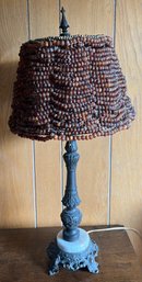 Vintage Iron/marble Ornate Base Table Lamp With Beaded Shade