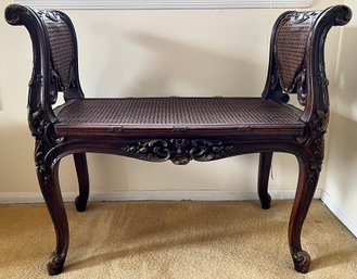 Carved Wood Cane Bench