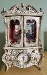 Antiqued White Ballerina Jewelry Box With Clock