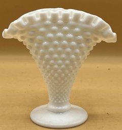 Fenton White Milk Glass Hobnail Fan Vase