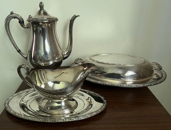 Oneida Community Tudor Plate Queen Bess Teapot, Serving Dish With Lid, Gravy Boat & Plate, 5 Pieces