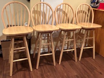 Natural Wood Swivel Bar Chairs, Set Of 4