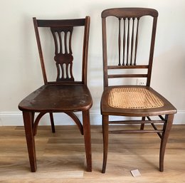 Antique Solid Wood Chairs- One With Caning