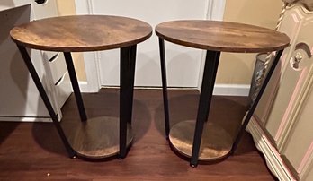 Tectake Round Wood And Metal Side Tables, Set Of 2
