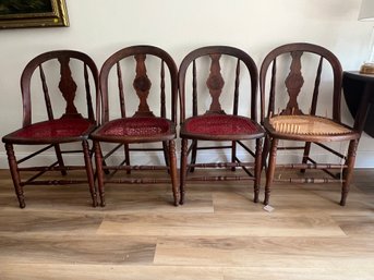 Antique Solid Wood Caned Dining Chairs- 4 Pieces