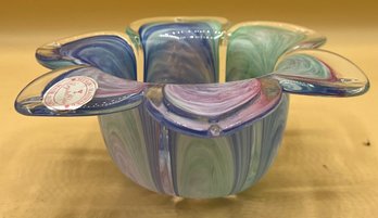 Murano Italian Art Glass 'crystal Clear' Swirl Flower Bowl Made In Italy