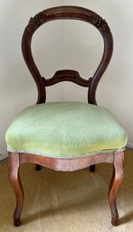 Carved Wood Green Upholstered Chair