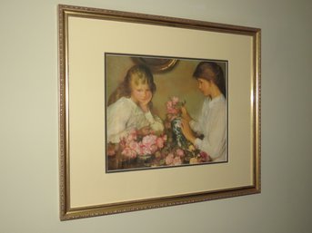 G. Clausen Two Girls Arranging Roses Framed Print