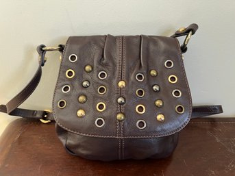 B Makowsky Brown Studded Crossbody Bag