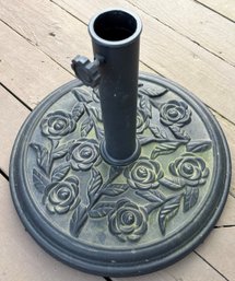 Round Resin Umbrella Base Stand Parasol Holder With Decorative Rose Floral Pattern