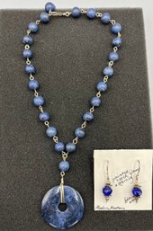 Painted Czech Glass Necklace And Sterling Earrings Made In Montana
