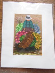 Woman In Garden, Painting On Paper