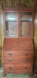 Antique Slant Front Secretary Desk With Hutch And 3 Drawer Chest