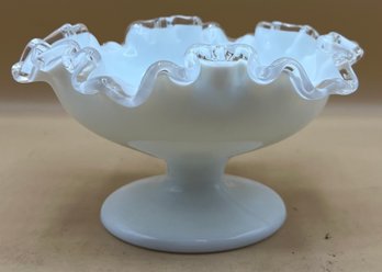 Fenton Silver Crest Milk Glass Ruffled Crimped Pedestal Bowl