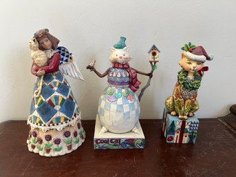 Jim Shore Heartwood Creek Angel, Snowman & Cat Figurine - 3 Pieces