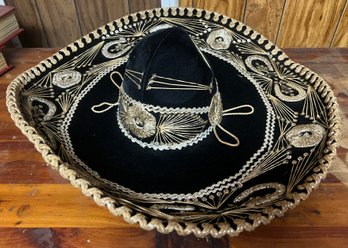 Vintage Black And Velvet Sombrero