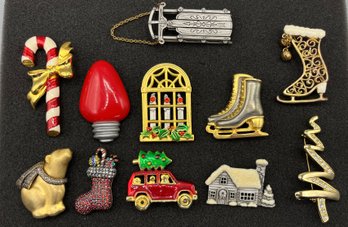 Assorted Holiday Brooch Brands Included Paquette , Hallmark, And JJ