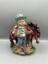 Resin Boy With Horse Figurine