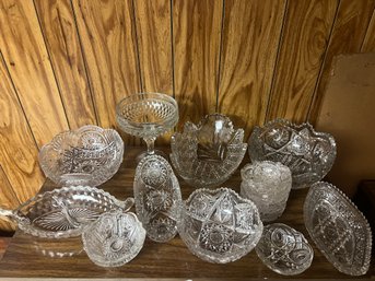 Assorted Cut Crystal And Pressed Glass - Approx 12 Piece Lot