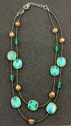 Bronze And Teal Colored Beaded Necklace