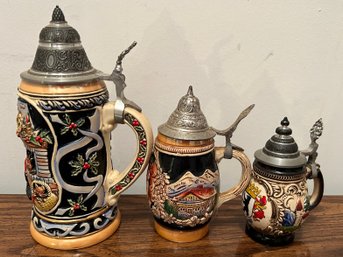 German Ceramic Steins, 3 Piece Lot