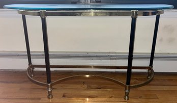 Metal And Brass Glass Top Console Table