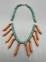 Teal And Brown Beaded Necklace