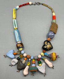 Multi Colored Clay Beaded Necklace With Claw Latch