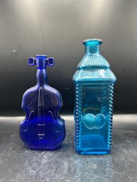 Cobalt Blue Violin Glass Bottle & Berrings Apple Bitters Blue Glass Bottle - 2 Pieces