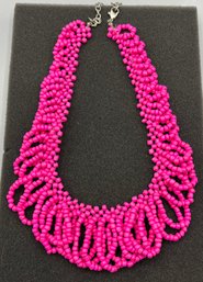 Hot Pink Beaded Necklace 19.5' Long