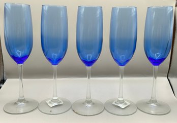 Cobalt Blue Champagne Glasses, Lot Of 6